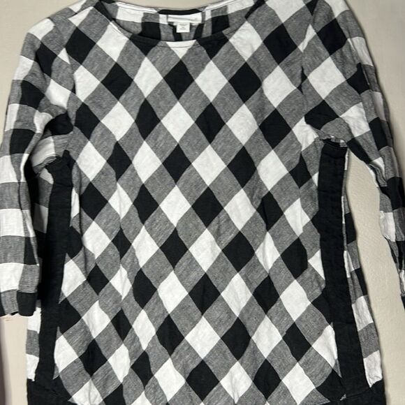 J.jill Love Linen Gingham Buffalo Check Plaid Popover Top Size Xs - Picture 7 of 11